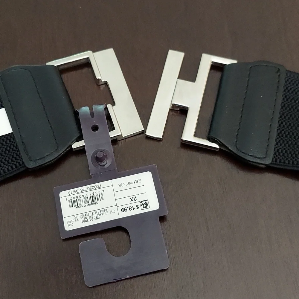 Ava & Viv Black Elasticized Belt w/ Silvertone Interlocking Closure Size 2X NWT - Picture 5 of 16